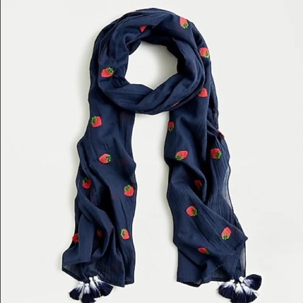 J.Crew Cotton Scarf W/ Embroiled Strawberries
